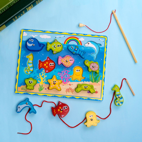 Multifunctional three-dimensional puzzle building blocks for babies, threading and beads, children's magnetic fishing educational toys, wholesale from manufacturers
