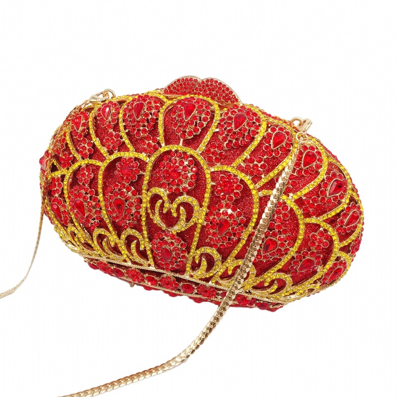 Túi clutch dạ tiệc nữ đính đá kim cương đỏ hình vương miện, xách tay hoặc đeo chéo 20x7x13 cm — Màu đỏ, Màu hồng chi tiết 14