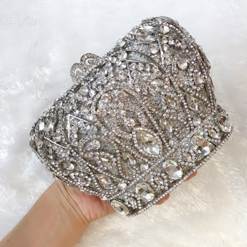 Túi xách tay dạ tiệc nạm pha lê hình vương miện, kiểu Âu Mỹ, kèm dây đeo chéo 17×9.5×13.5 cm — Màu xanh lam, Màu vàng, Màu bạc, Màu đỏ hoa hồng chi tiết 31
