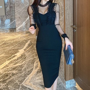 One step skirt round neck solid color nightclub Hip Wrap sexy slim dress