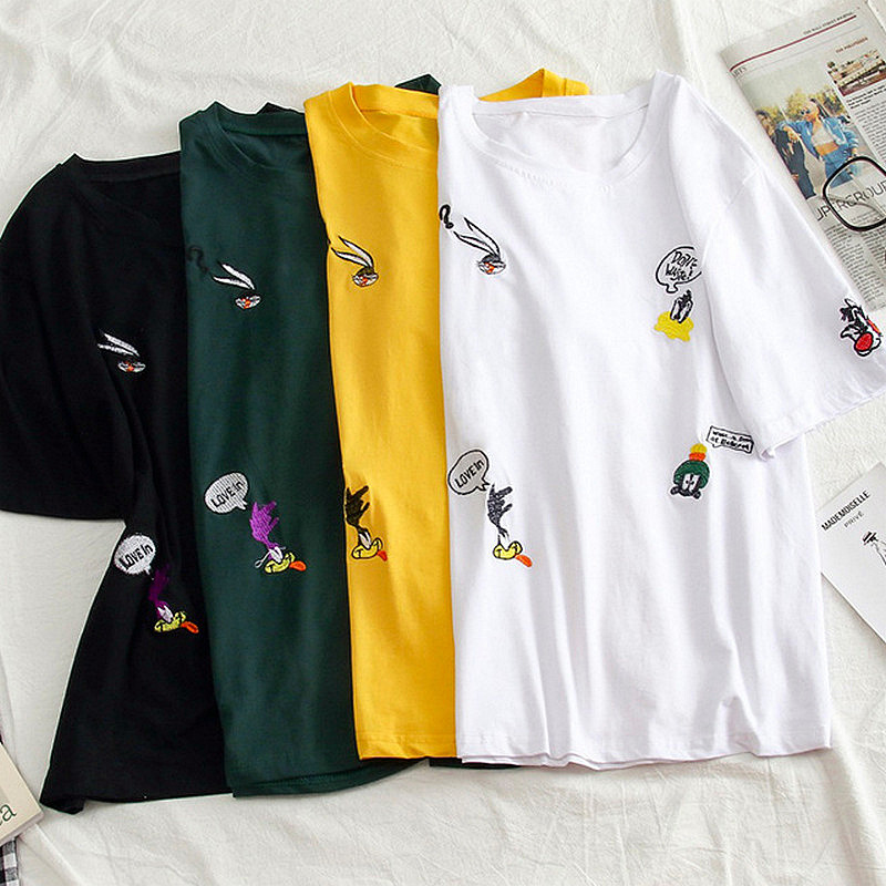 Whole body embroidery honey Pack T-shirt 2021 Korean version of the summer new short-sleeved student dress loose thin bottoming shirt female