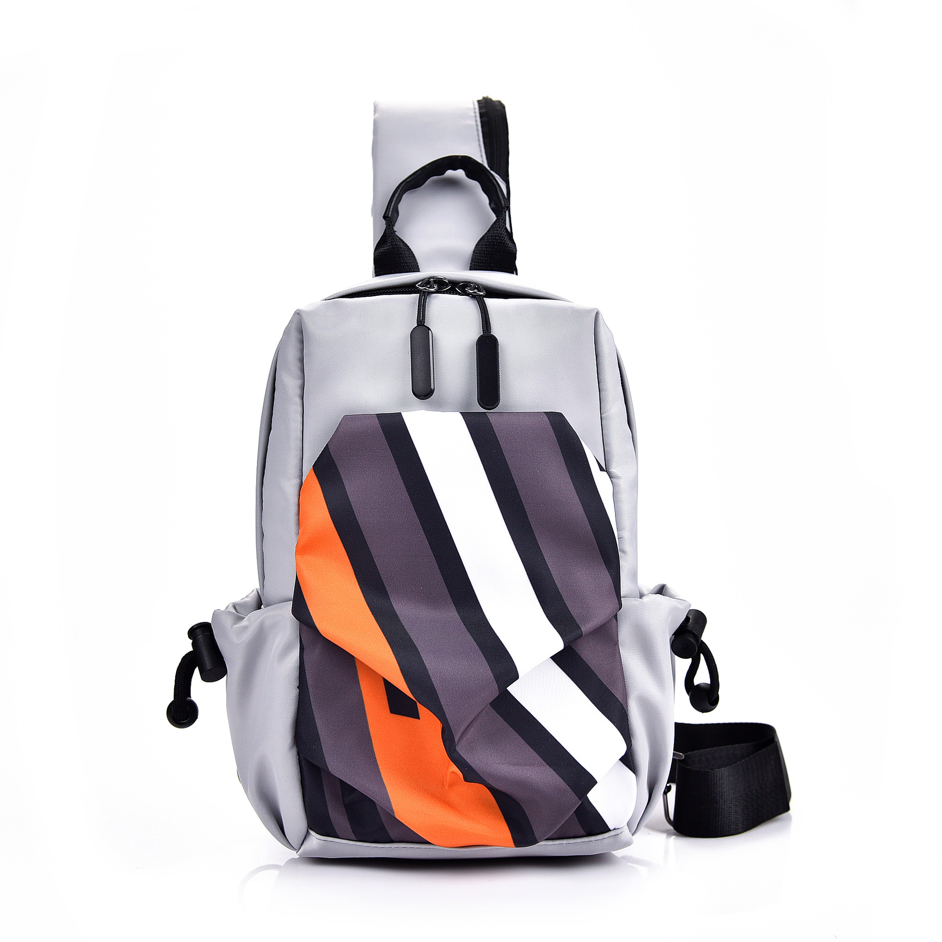 新款休闲单肩包个性褶皱潮流尼龙男士胸包大容量韩版百搭斜挎包包|ru