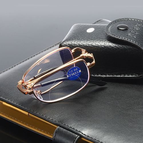 New Metal Full-Rim Folding Blue Light Blocking Reading Glasses Reading Glasses Bifocal Reading Glasses with Case and Belt Clip