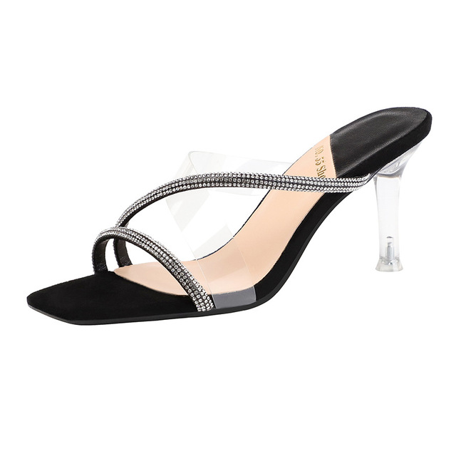 fashion open toe high heels rhinestones transparent stiletto sandals cross band sexy and versatile wome