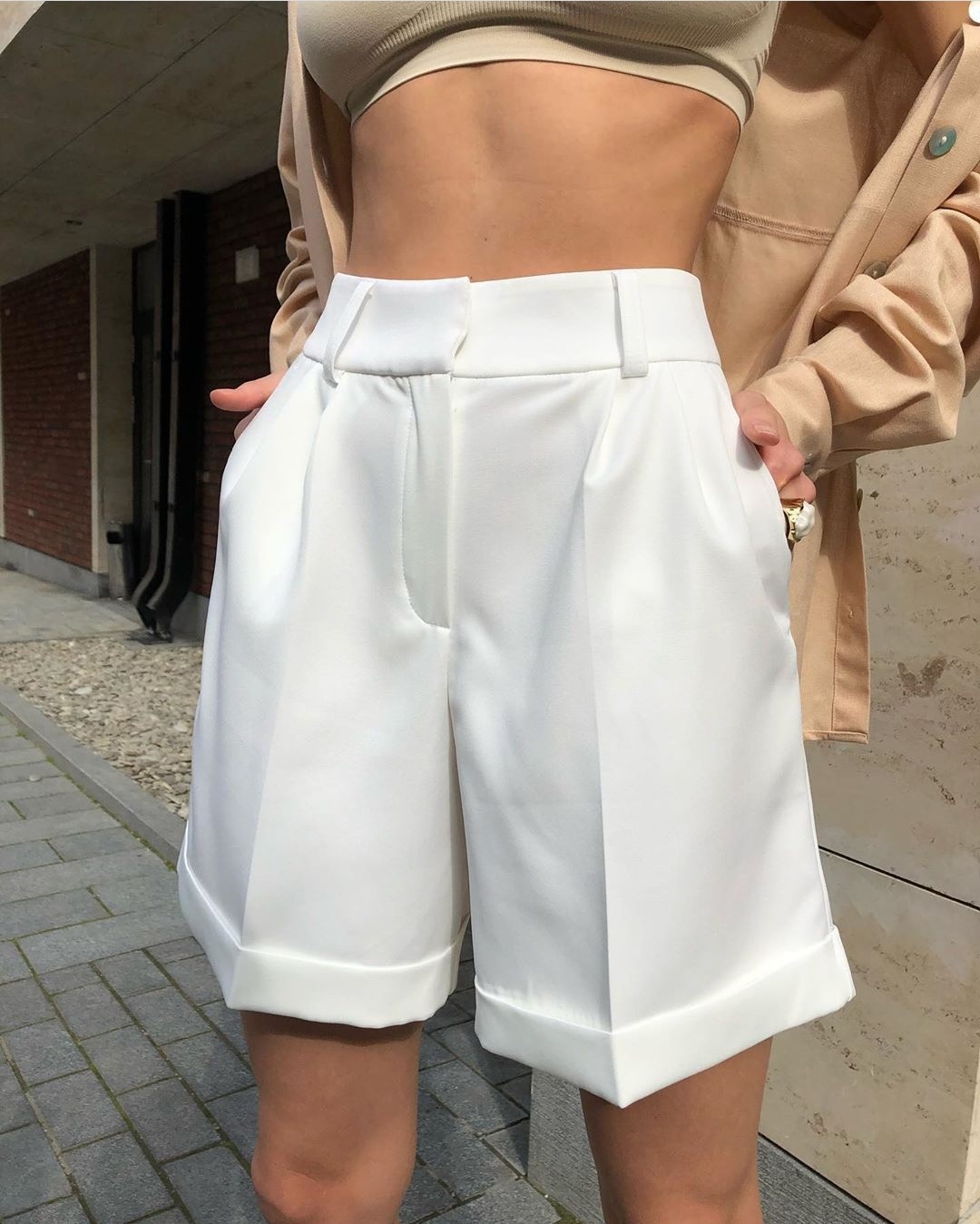 New Hot-sale Women Clothing Trousers Material Flanging With Pocket Zipper Button Solid Color Fashion Casual Pants Shorts in Shorts