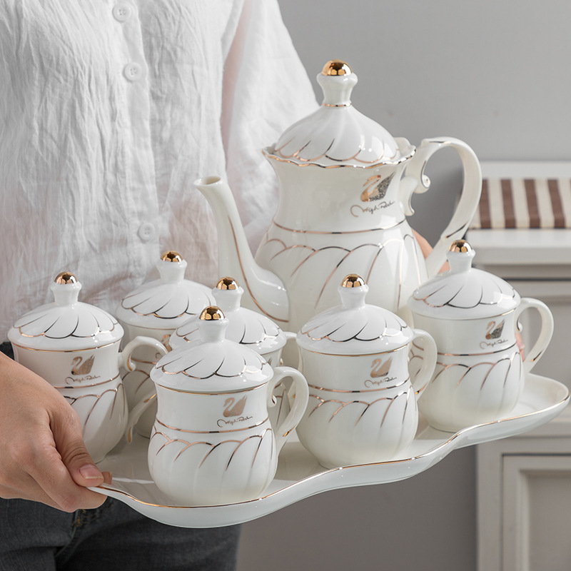 Gift White Water Set Handmade Foreign Trade Ceramic Coffee Tea Set Tea Cup Household Porcelain Tea Set Gift Box Complete Set