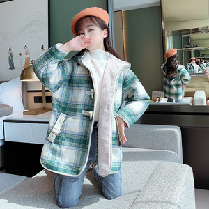 2020秋冬新款韩版女童复古格子呢大衣中大童时尚呢外套童装地摊货