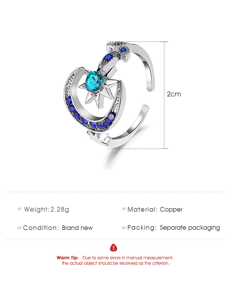 New Ring Personality Fashion Star Moon Opening Index Finger Ring Bright Blue Star Ring Wholesale Nihaojewelry display picture 1
