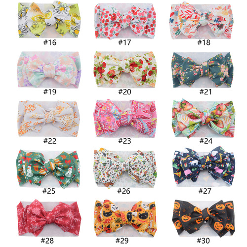 INS European and American children's hair accessories DIY fabric wide hairband baby headband baby headband printed large bow head flower