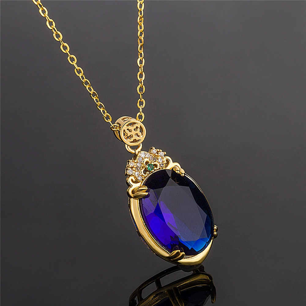 Gemstone, sapphire pendant, golden diamond stone inlay, 750 sample gold