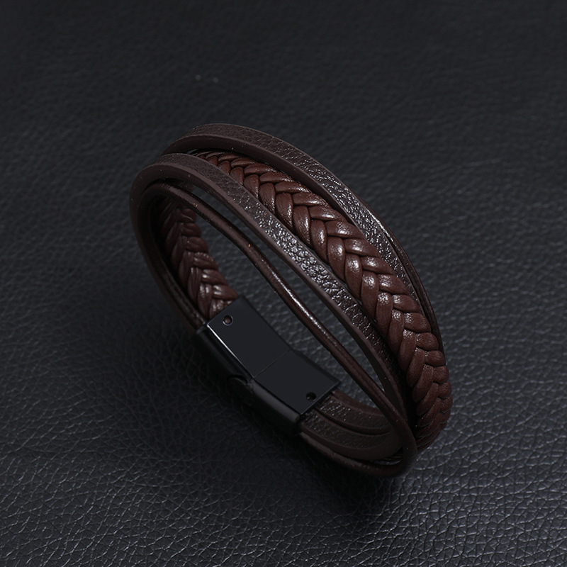 retro multilayer leather  simple magnet buckle  leather bracelet