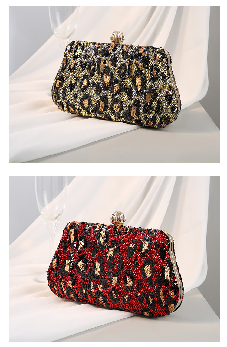 Rojo Negro Oro Tela Leopardo Lentejuelas Cuadrado Bolsos De Noche display picture 3