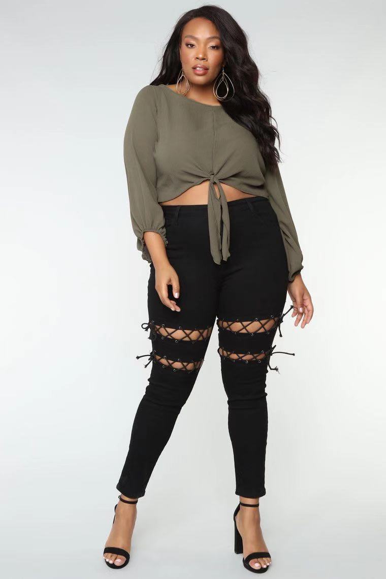 plus size ripped holes denim pants  NSCX10335