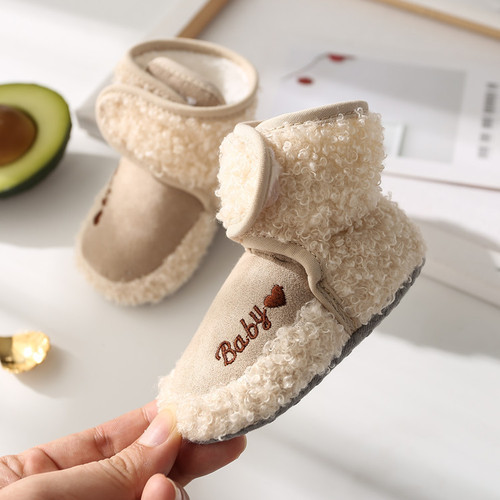 Hansheng baby shoes 0-1 years old cotton shoes baby toddler shoes winter plush style thickened to keep the shoes warm