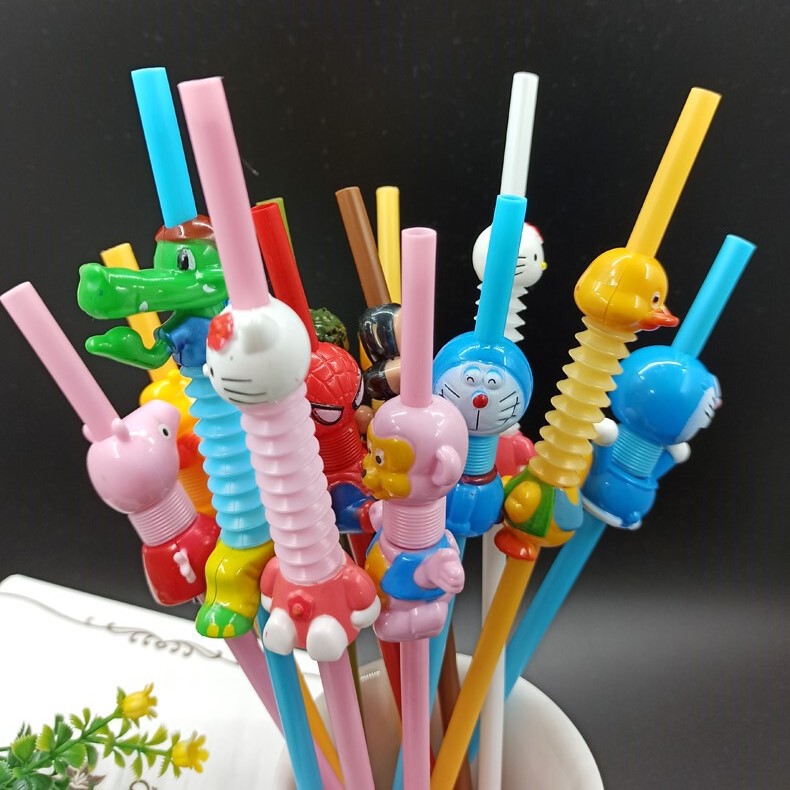Creative art modeling straw disposable children cartoon straw art animal straw plastic PP hard tube beverage elbow