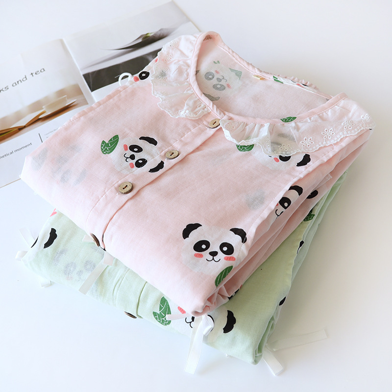 New Ear Edge Gauze Red Panda Breast-feeding Dress Large Size Loose Cotton Women's Home Clothes Fresh and Cute Pajamas