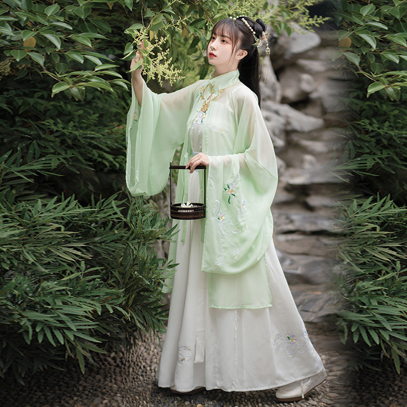 Hanfu women Hanfu Ming system three piece embroidery of cardigan and vertical collar long shirt