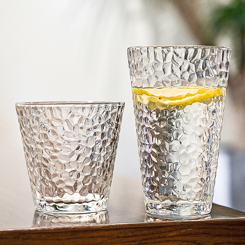 透明锤纹玻璃杯日式创意金边耐高温水杯透明茶杯果汁杯饮料杯批发