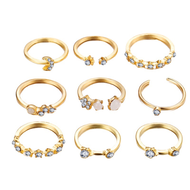 Korean Fashion European And American Star Crescent Ring 9 Sets Of Creative Retro Simple Alloy Joint Rings