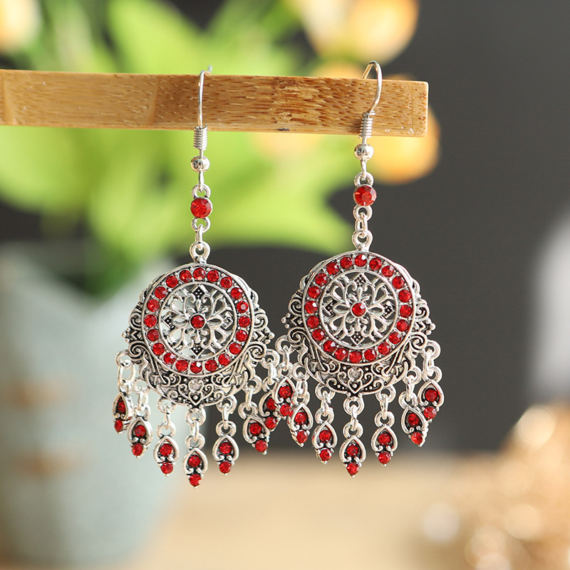 1 Pair Chinoiserie Round Alloy Tassel Plating Inlay Rhinestones Women's Drop Earrings display picture 1