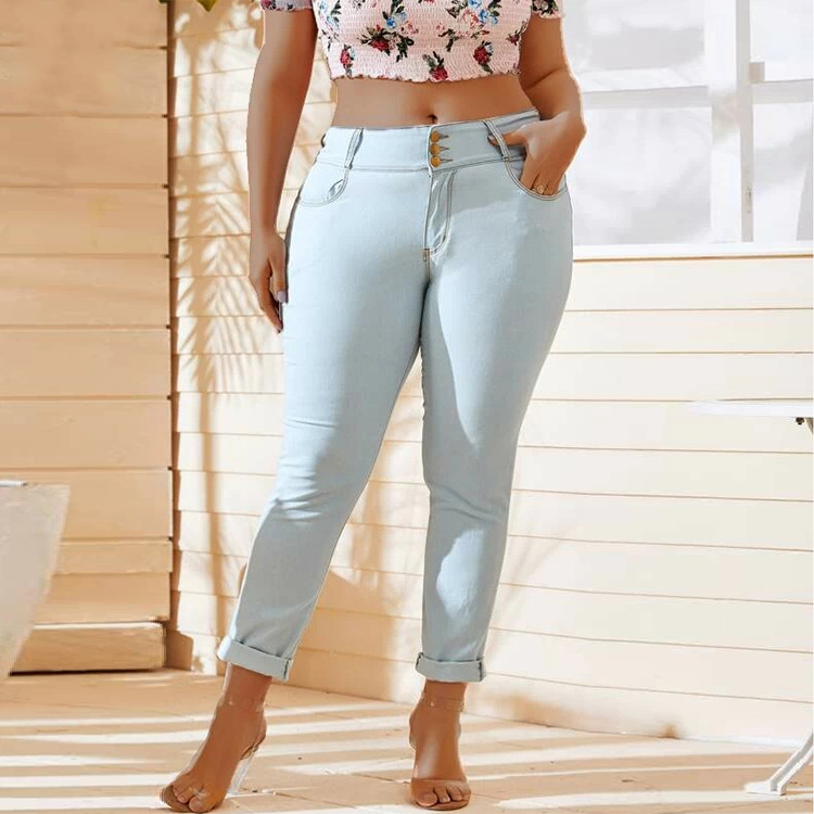 three waist buttons slim jeans nihaostyles clothing wholesale NSWL85333