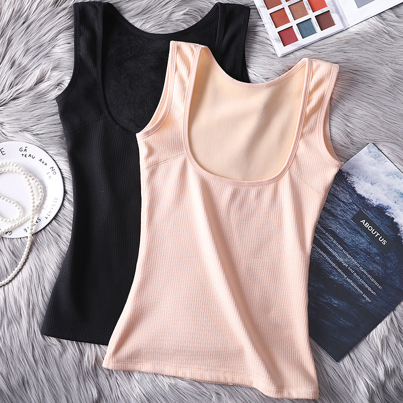 秋冬季保暖内衣女 大U领托胸式加绒加厚发热大码马甲打底保暖背心