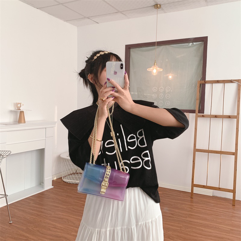 Summer 2025 new gradient jelly bag, fashionable color-blocking chain bag, crossbody single-shoulder bag, ladies' small bag undefined