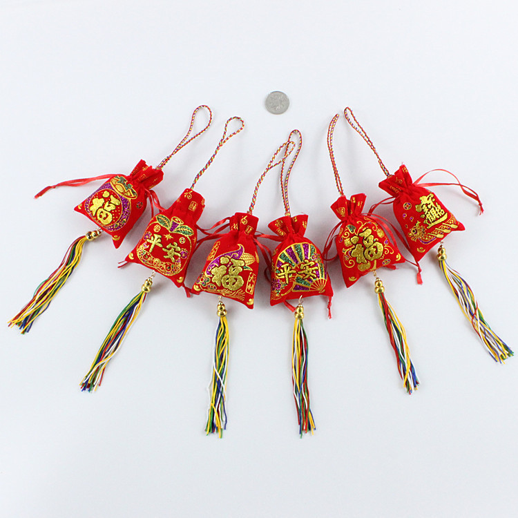 端午节福字平安香包烫金全红绒布香囊祈福袋随身荷包车挂包包挂饰
