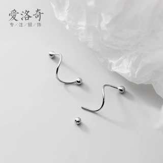 s925银耳环简约风螺丝旋转耳光珠螺纹带耳堵耳饰品G6289