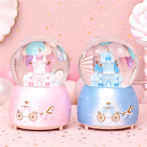 Fairy tale castle crystal ball, colorful carriage, dreamy snowy music box, Christmas gift ornaments for boys and girls