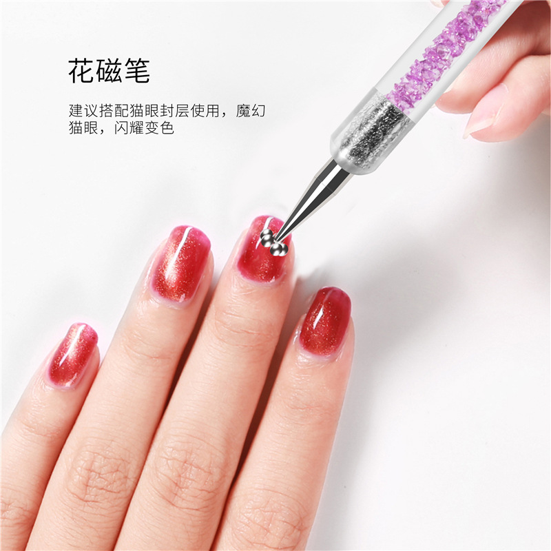 Herramientas de manicura especiales transfronterizas pluma de pintura de doble cabeza ciruela flor imán tallado dibujo pluma patrón flor pluma magnética pluma de fototerapia