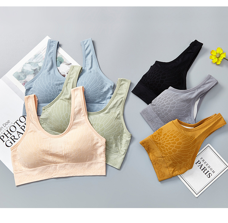 New seamless, wire-free cotton lining sleep gathering yoga lace beauty back vest sports bra for women detail image 18