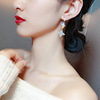 South Korean fashionable goods, silver needle, long retro metal earrings from pearl, silver 925 sample