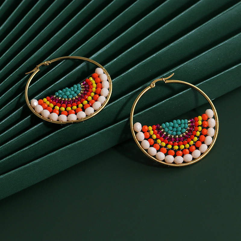 New Fashion Bohemian Bead Earrings Beaded Wrapped Color Stud Earrings For Women Wholesale display picture 1