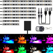 汽车摩托车气氛灯一拖八96LED氛围灯条底盘灯七彩RGB遥控轮毂灯带