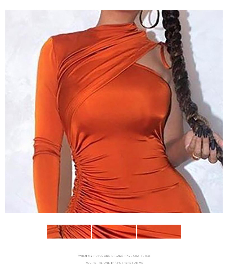 one-shoulder long-sleeved irregular pleated dress nihaostyles wholesale clothes NSLSA94938