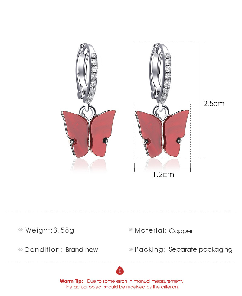 Coréen Meilleure Vente Boucles D&#39;oreilles Papillon Acrylique Coloré Diamant Couleur Douce En Gros display picture 1