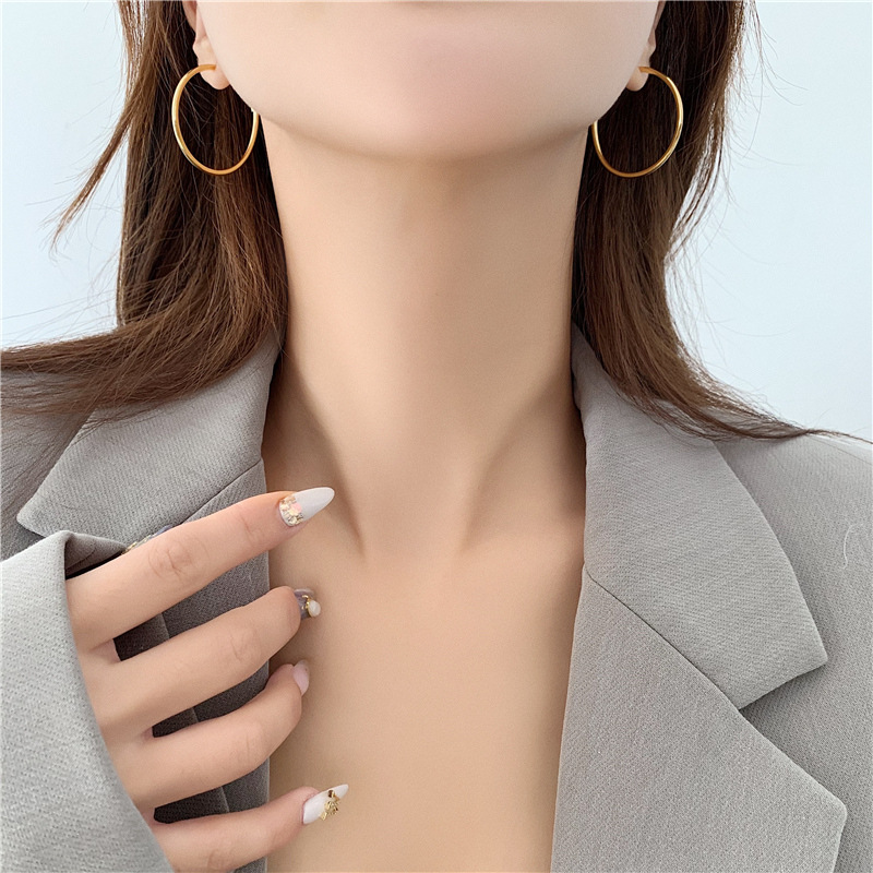 13g Weight Fashion Solid Color Titanium Steel Plating Hoop Earrings 1 Pair