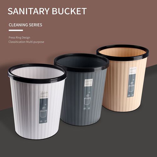 Creative Simple Trash Can Household Uncovered Ring Paper Basket Large Kitchen Bathroom Living Room Striped Waste Bin