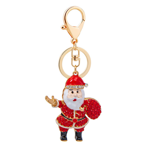 European and American Cross-border New Christmas Series Diamond-embellished Oil Christmas Elf Keychain Ornament Metal Small Gift Hanger