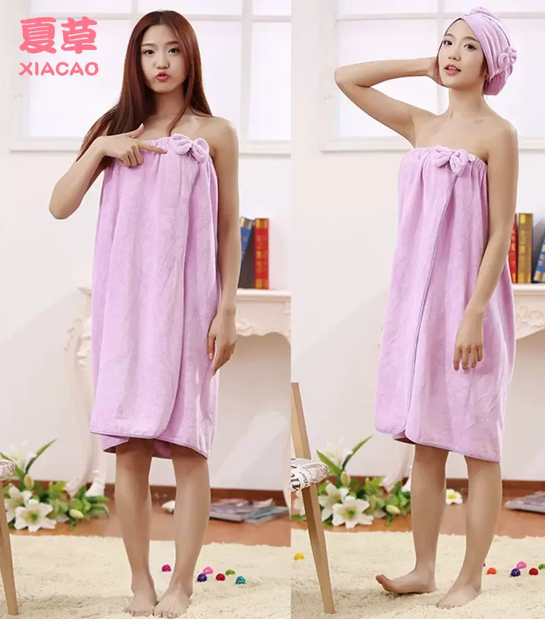 厂家批发美容院柔软吸水抹胸浴袍浴裙定 制性感可穿式成人浴巾女