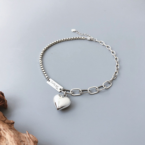 Retro Thai Silver Heart Ankle Chain Korean Version S925 Silver Women's Ankle Jewelry Simple and Minimalist Fashion Accessory Student Jewelry