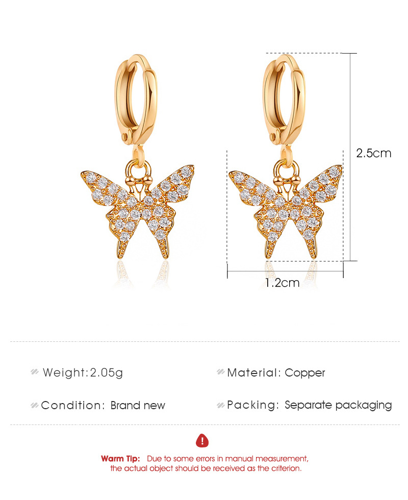 New Style Earrings Temperament Diamond Small Butterfly Earrings Ear Buckle Female Wild Gold Butterfly Earrings Wholesale Nihaojewelry display picture 1