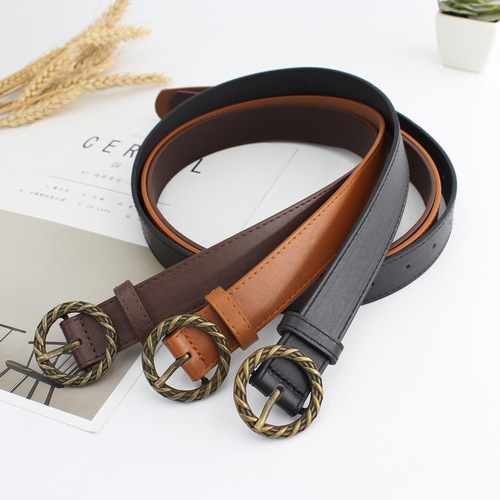Bronze Japanese buckle retro decorative belt for women ins style versatile Korean jeans wide belt one piece drop shipping