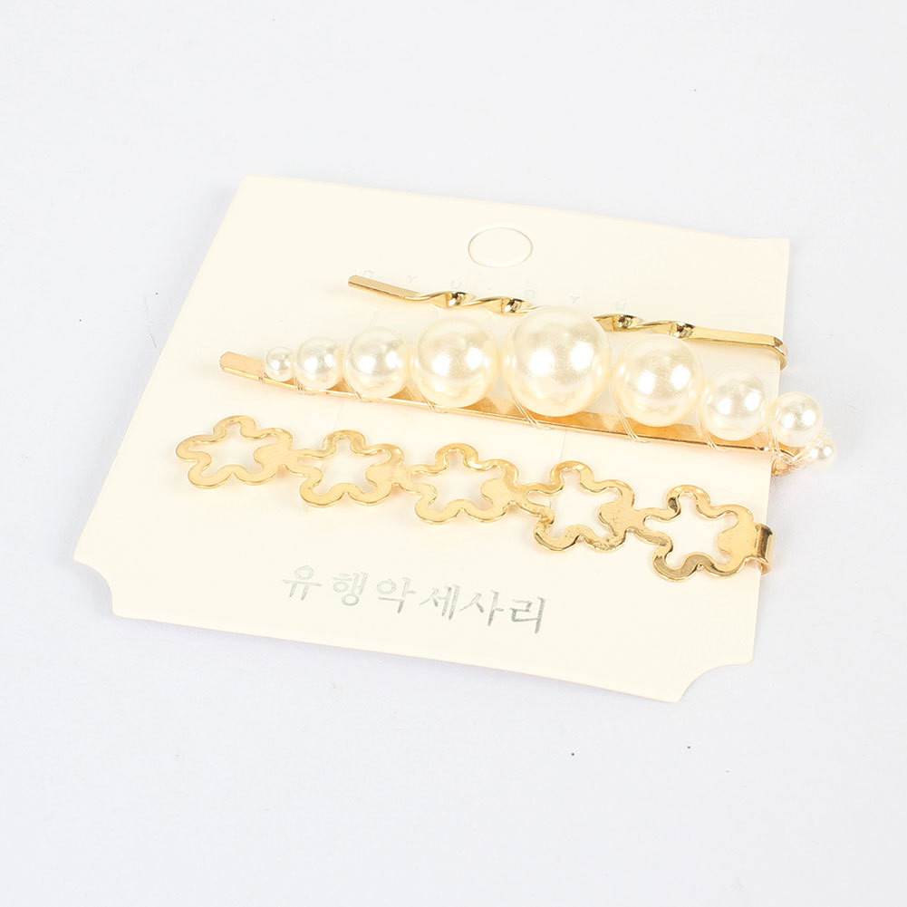 Bohemian style retro alloy inlaid pearl word clip hair clip wholesalepicture3
