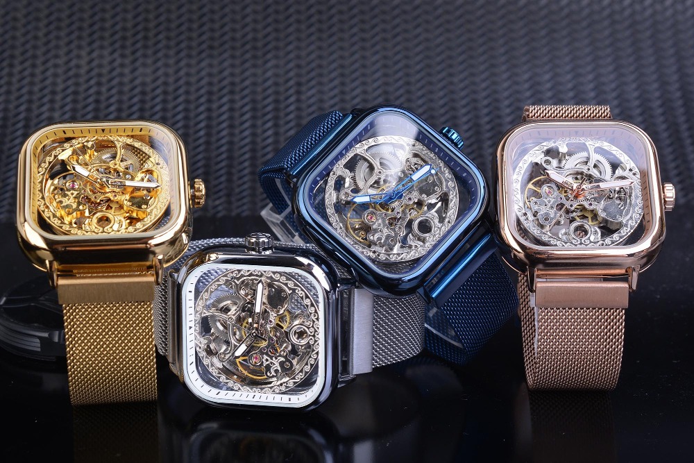 Men's Square Automatic Mechanical Watch With Magnetic Band_voghion.com