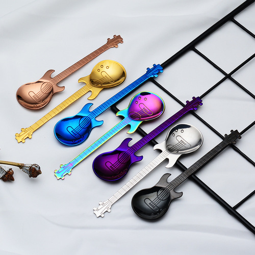 Qingba 304 Stainless Steel Guitar Spoon Creative Bar Dessert Spoon Coffee Stirring Spoon Note Music Spoon Wholesale