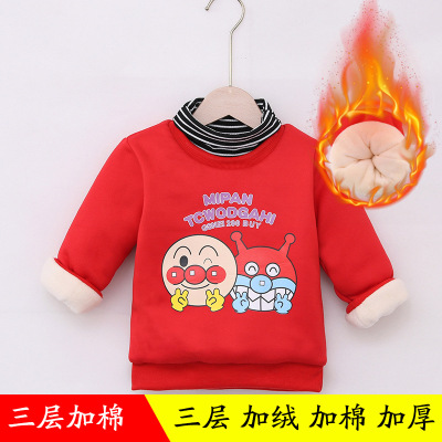 2020 new pattern Boy girl Plush thickening Sweater children Autumn and winter baby High collar keep warm jacket