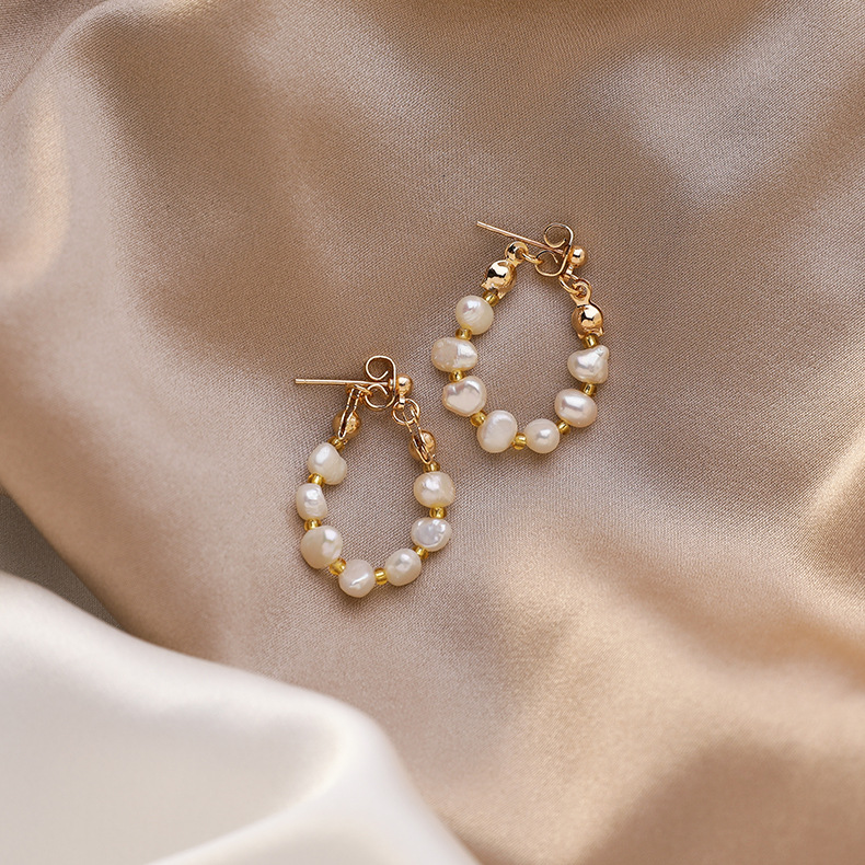 retro natural freshwater pearl rear-hanging 925 silver needle stud earrings nihaojewelry