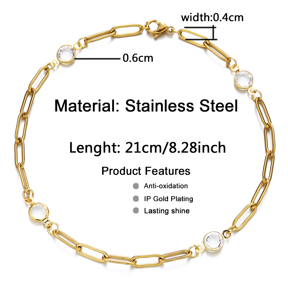 Gold Plated Plating Material Wholesale Hip-hop Simple Style Geometric Stainless Steel Gold Plated Artificial Crystal Bracelets